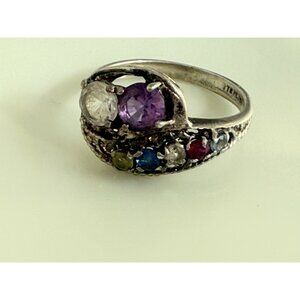 Vintage 50's Sterling multi Gemstone Cocktail Ring Size 7.5